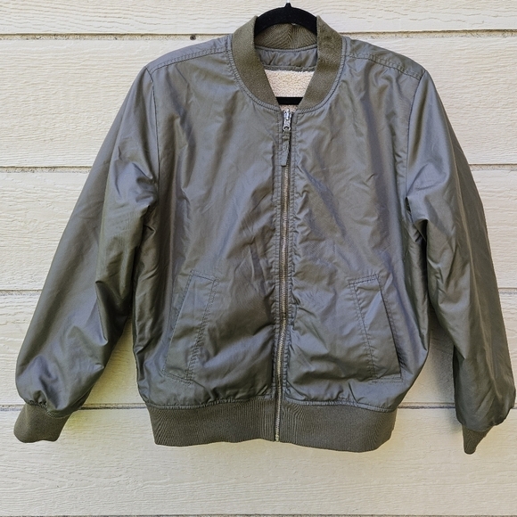 American Eagle reversible bomber jacket army green cream brown sherpa medium - Picture 2 of 9